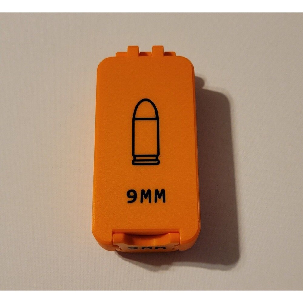 3D Printed 9mm Ammo Box Snap Lock 50 rd Compact Storage Orange Black Pla